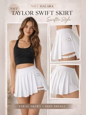 Halara Breezeful High Waisted Pleated Skirt S White 2-in-1 Taylor Swift Style